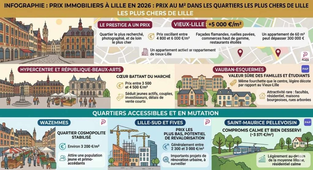 Prix au m² à Lille en 2026 quartier par quartier
